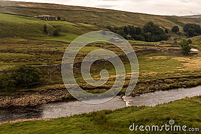 Landscape with green meadow, Yorkshire Dales, UK Stock Photo