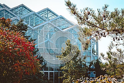 Landscape of the greenhouse at the gardens in Autumn Editorial Stock Photo