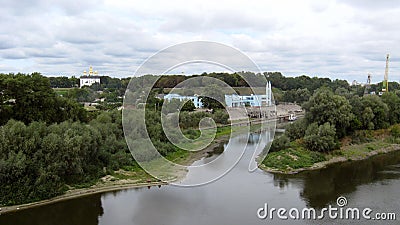 Landscape with grey clouds and Desna river Stock Photo