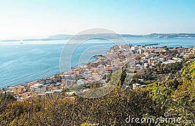 Landscape of the gulf of Pozzuoli and Pozzuoli town Stock Photo