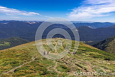 Landscape from the highest peak of the Ukrainian Carpathians Mount Hoverla 2061m. Amazing nature landscape. popular tourist attr Stock Photo