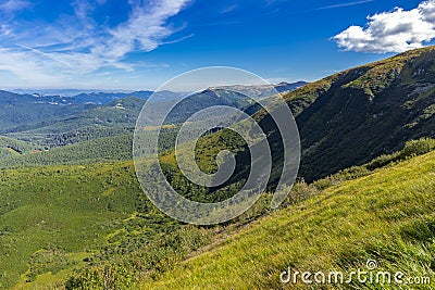 Landscape from the highest peak of the Ukrainian Carpathians Mount Hoverla 2061m. Amazing nature landscape. popular tourist attr Stock Photo