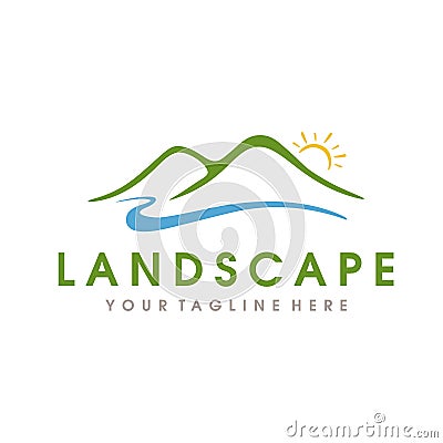 Landscape Hills and Farm Logo design Vector Illustration