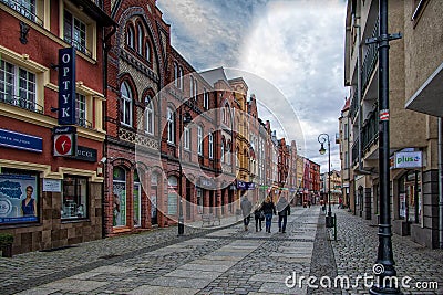 Landscape historic old town in Poland in LÄ™bork with attic tenement houses Editorial Stock Photo
