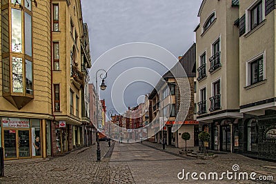 Landscape historic old town in Poland in LÄ™bork with attic tenement houses Editorial Stock Photo