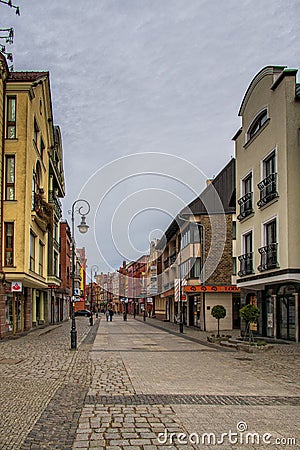 Landscape historic old town in Poland in LÄ™bork with attic tenement houses Editorial Stock Photo