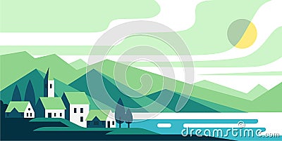 Landscape with houses Vector Illustration