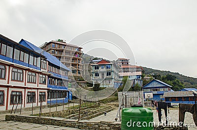 Landscape houses in the mountains of Nepal autumn Himalayas Stock Photo