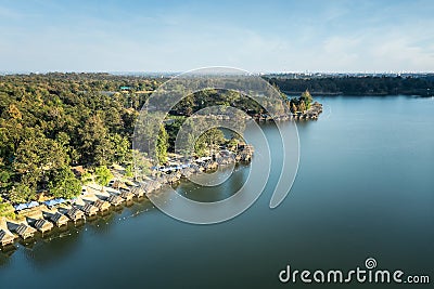 Landscape of travel place or destination in Chiang Mai in aerial view called Huay tung tao lake. Stock Photo