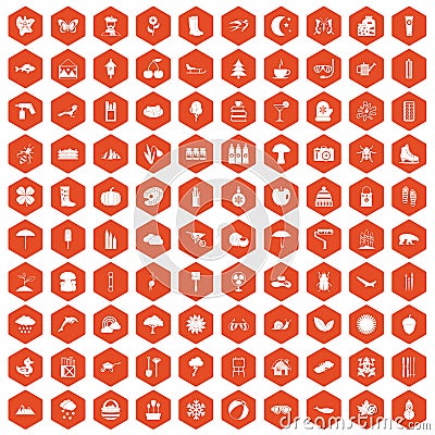 100 landscape icons hexagon orange Vector Illustration