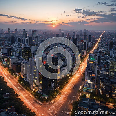 a beautiful road top view of the city at night. Stock Photo