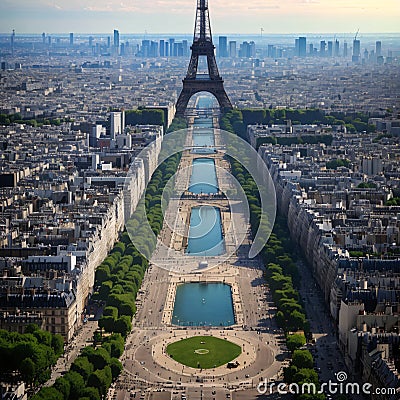 a beautiful panoramic view of Paris from the roof of the Triumphal Arch. Stock Photo