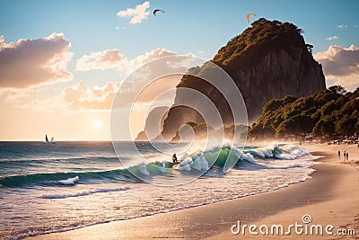 Kite surfers Incorporate a foreground element made with generative ai Stock Photo