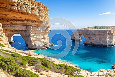 a panoramic view of the rocky island of Malta. Stock Photo