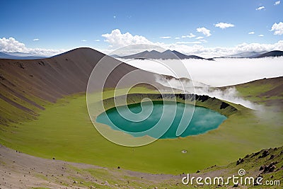 A misty day at Moon Lake inside the cra. Stock Photo