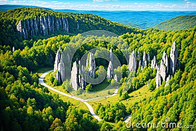 The remains of a rock city are in Adrspach Rocks. Stock Photo