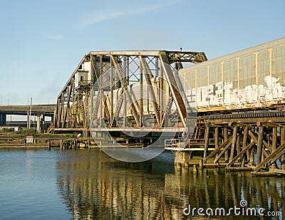 Aberdeen, Washington / USA - March 10, 2018: The Puget Sound & Pacific Railroad Wishkah River Bridge is an important part of Grays Editorial Stock Photo