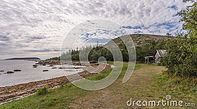 Landscape island German Kuzov with hut. Stock Photo