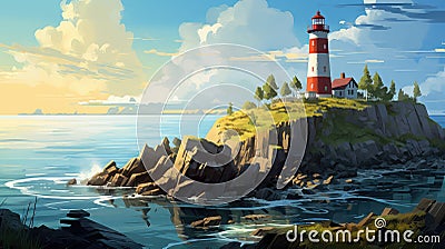 landscape island lighthouse remote Cartoon Illustration