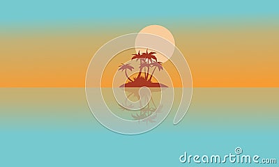Landscape island with reflection silhouettes Vector Illustration