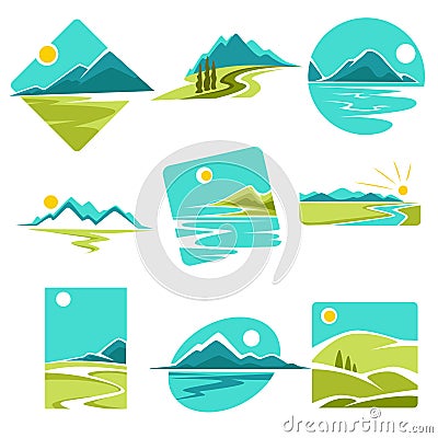 Landscape isolated icons corporate identity template mountains Vector Illustration