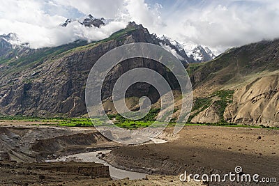 Landscape of Karakoram mountains range in summer season view from Askole village, K2 base camp trekking, Gilgit Baltistan, Stock Photo