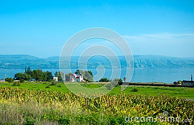 Landscape of Kinneret Lake - Galilee Sea Stock Photo