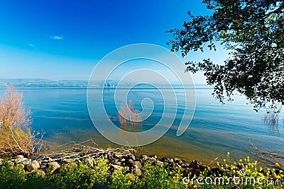Landscape of Kinneret Lake - Galilee Sea Stock Photo