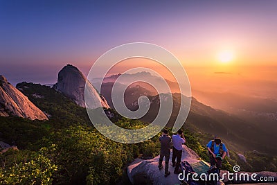 Landscape in korea, Sunrise at Bukhansan mountains , Seoul, South Korea. Editorial Stock Photo