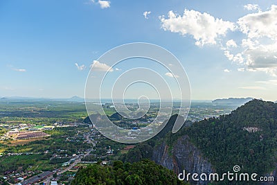 Landscape of Krabi from mountain view of Tiger cave temple Stock Photo