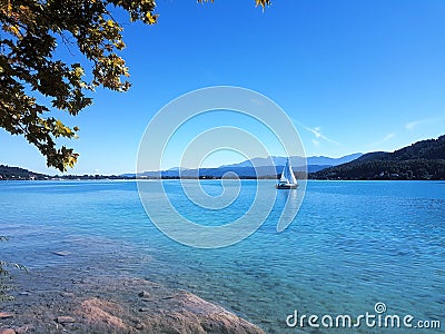 Beautiful landscape lake with boat Stock Photo