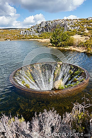 Landscape in lake Covao dos Conchos lagoon in Serra da Estrela, Portugal Stock Photo