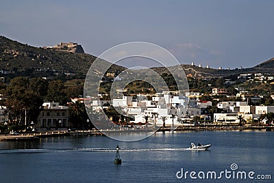 Landscape of Lakki harbor, Leros island Stock Photo