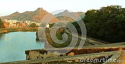 A landscape of the large trench with fort battlement and big wall at vellore Stock Photo