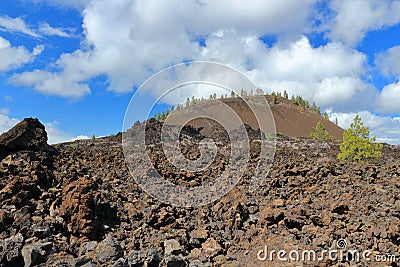 Newberry National Volcanic Monument, Oregon, Landscape of Lava Butte Cinder Cone and Lava Fields, Pacific Northwest, USA Stock Photo