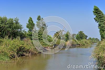 Landscape of Lift Nets fishing inThailand. Stock Photo