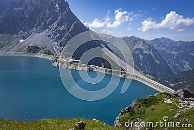 Landscape at the Luenersee with dam wall Stock Photo