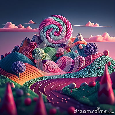 Landscape made of colorful candies Stock Photo