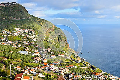 Landscape with Madeiran coastal village Stock Photo