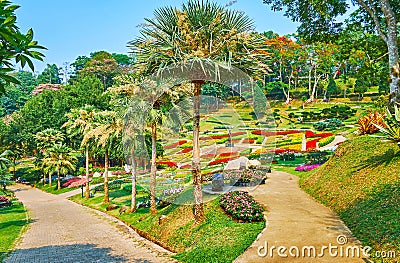 Landscape of Mae Fah Luang garden, Doi Tung, Thailand Stock Photo