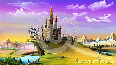 Landscape with a Magic Castle. Stock Photo