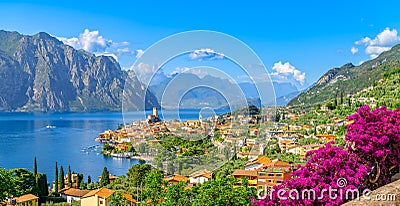 Landscape with Malcesine city, Garda Lake, Italy Stock Photo