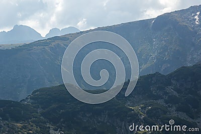 Landscape of Malyovitsa peak, view from The Seven Rila Lakes,Rila Mountan, Bulgaria Stock Photo