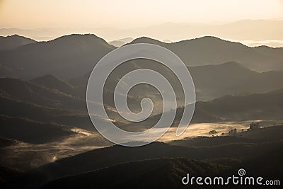 Landscape of Mantiqueira Mountains from Itaguare Peak during the sunrise in Brazil Stock Photo