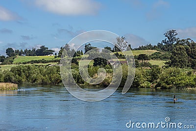 Landscape with meadows and river in southern Chile Editorial Stock Photo