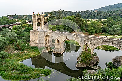 Landscape medieval village Besalu, Catalonia, Spain. Editorial Stock Photo