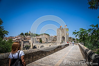 Landscape medieval village Besalu, Catalonia, Spain. Editorial Stock Photo