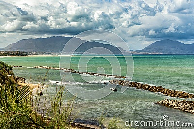 Landscape of Mediterranean sea from sicilian village Trappeto, Sicily Stock Photo