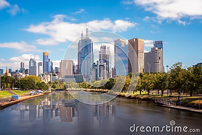 Landscape of Melbourne City over Maribyrnong River Stock Photo