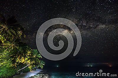Landscape with Milky way galaxy. Night sky with stars and sea. Stock Photo